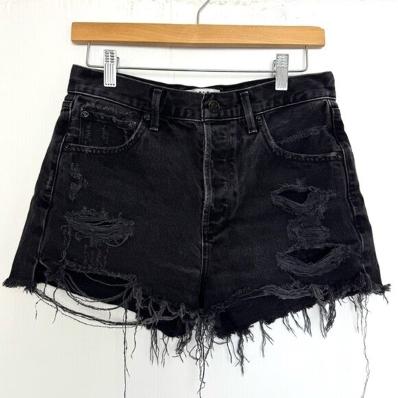 AGOLDE black wash distressed denim shorts 27 - Picture 1 of 8